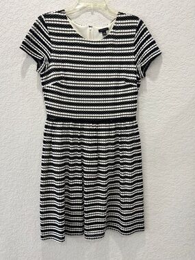 Ann Taylor Black & White Striped Fit-and-Flare Mini Dress
